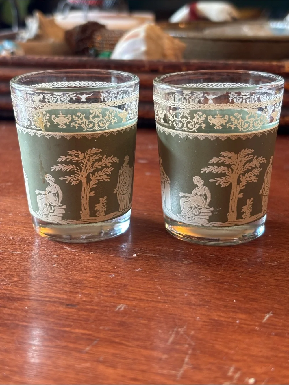 Jeanette Glass Hellenic Green shot glasses set of 2